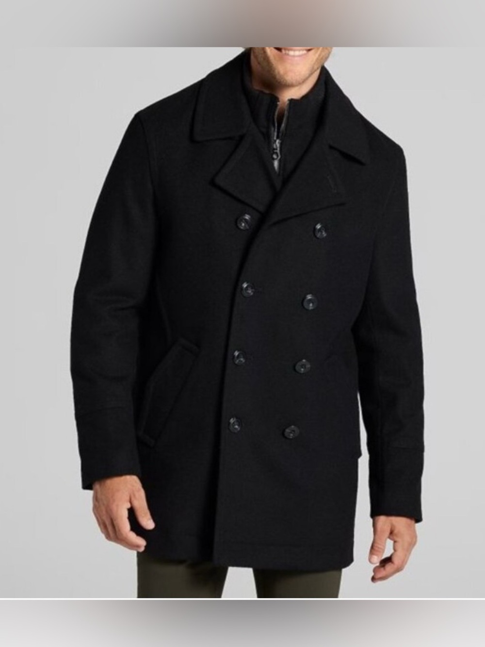 Joseph Abboud Black Double-Breasted Pea Coat
